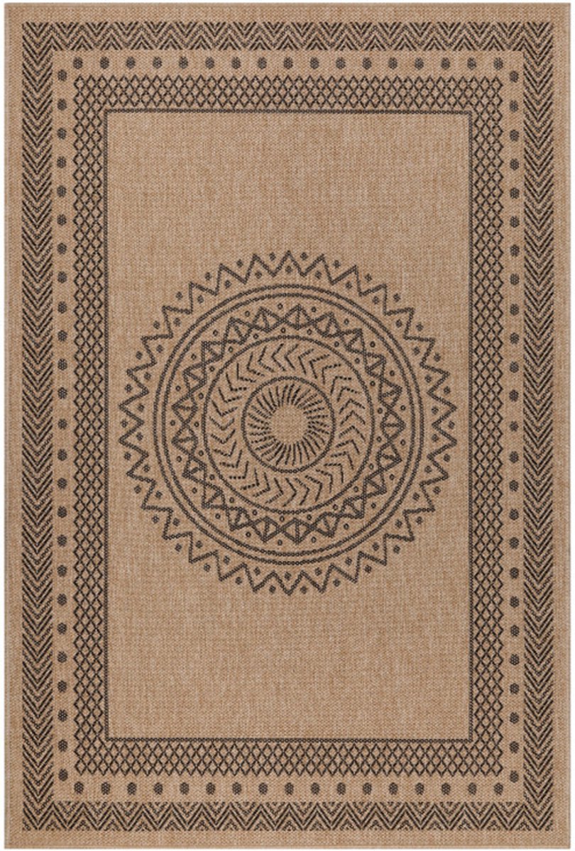 Vloerkleed Dhaka – Zwart – Laagpolig met Levendig Design – Voor Binnen en Buiten