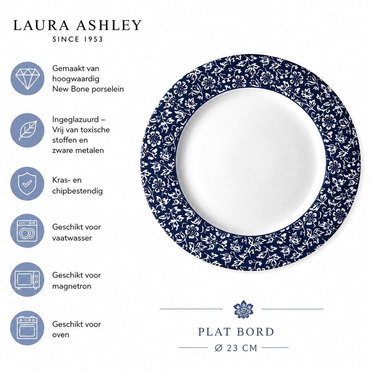 Laura Ashley Blueprint Collectables Borden - Plat - Ø 23cm - Sweet Alyssum - Kerstservies