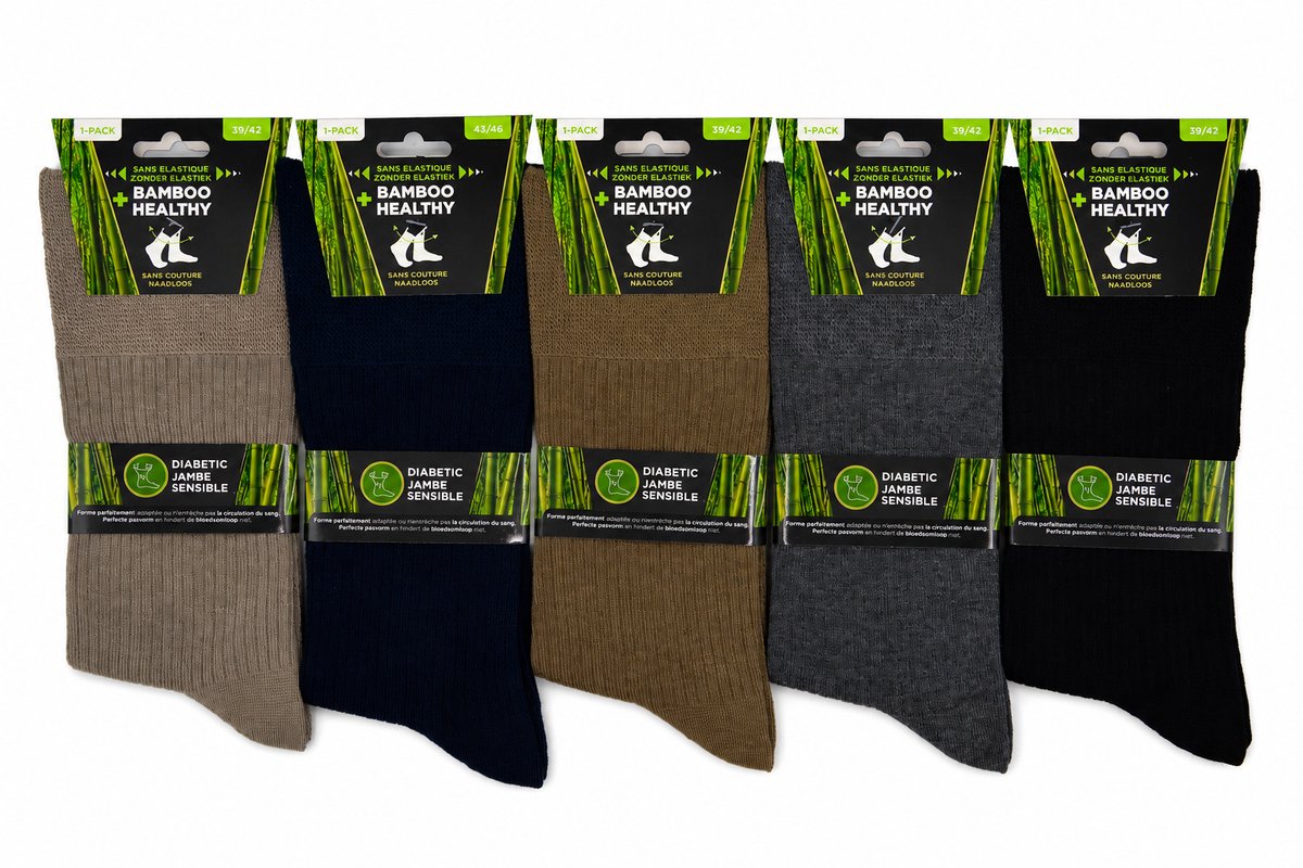 HEREN BAMBOO KOUSEN - ZONDER ELASTIEK - NAADLOOS - GEZONDHEIDSSOK- HEALTHY SOCKS - 43/46 - 4 PAAR - MARINE