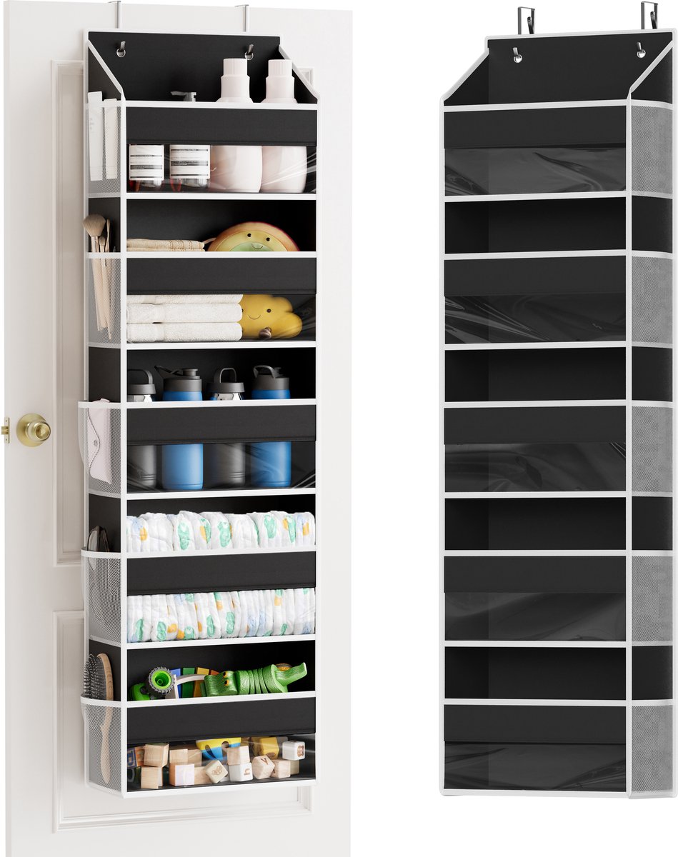 SpaceAid Deur Organizer - 5 Lagen + 10 Mesh Vakken, Zwart - Achterdeur Opbergrek voor Hangend