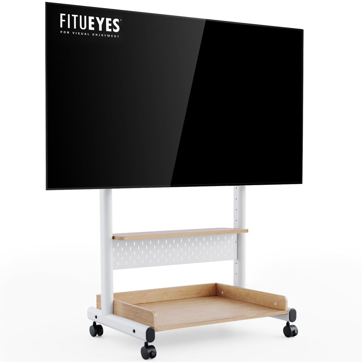 FITUEYES Tv-standaard, oprolbaar, televisiestandaard met wieltjes, vloerstandaard, tv-rolwagen voor 40-85 inch televisie, in hoogte verstelbaar, hoog max. 60 kg, VESA, 600 x 400 mm