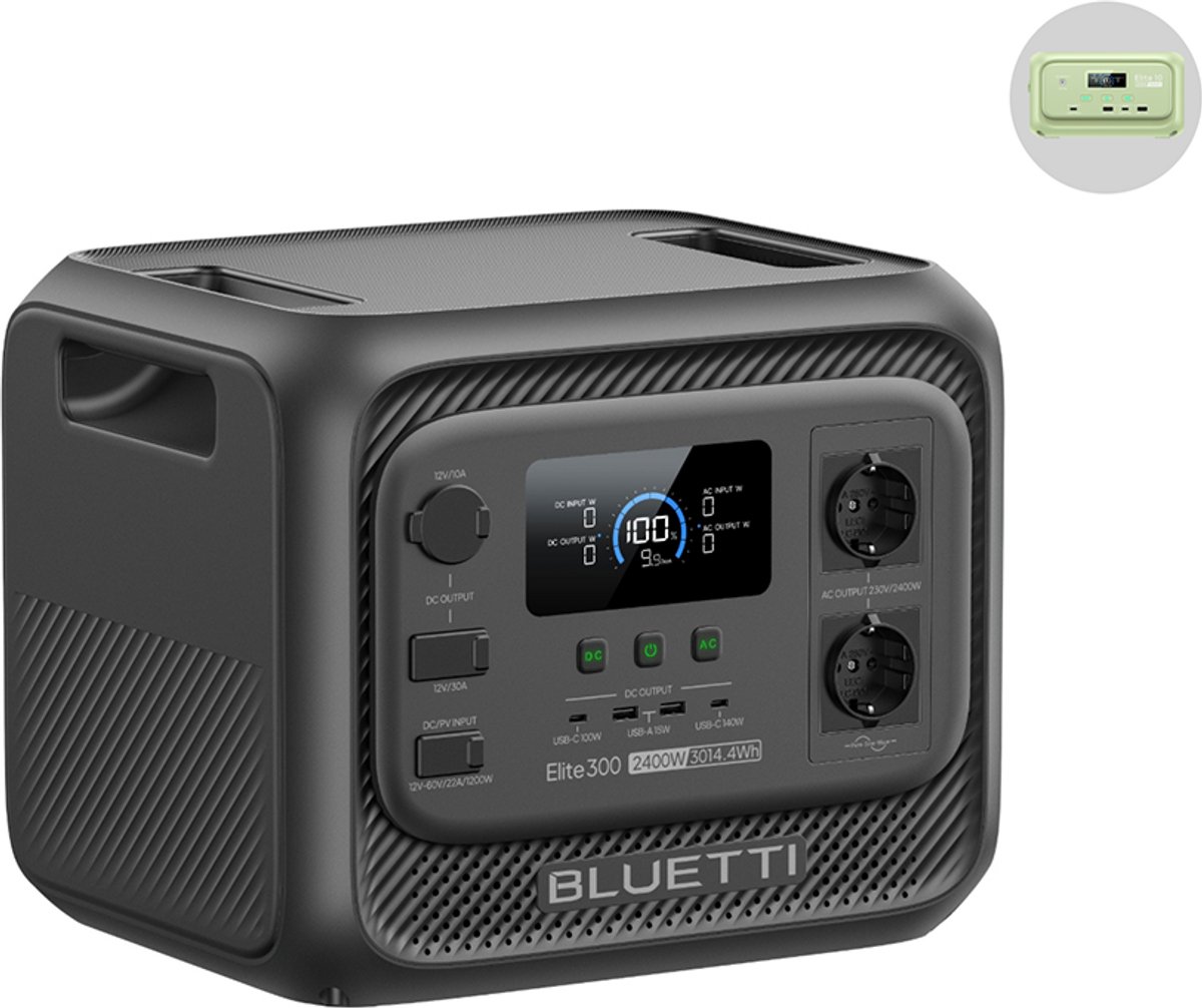 BLUETTI Elite 300 3014,4 Wh - 2400 W - Zonne-energiecentrale- LiFePO4 - met elite 10 - 128Wh - Draagbare Powerstation - LFP Draagbare Accu - voor Camping- outdoor- thuis Noodstroom