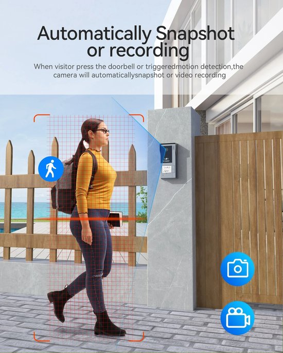 Innovastore Slimme deurbel - Draadloze/Bedrade deurbel - 7inch video intercom - Deurtelefoon - Intercomsysteem - Binnenmonitor — afbeelding 5