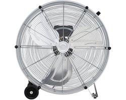 COSTWAY Vloerventilator, groot, 65 cm, windmachine met 3 snelheden, 180 W trommelventilator met wielen, krachtige staande ventilator voor magazijn, werkplaats, terras en kelder (zilver)