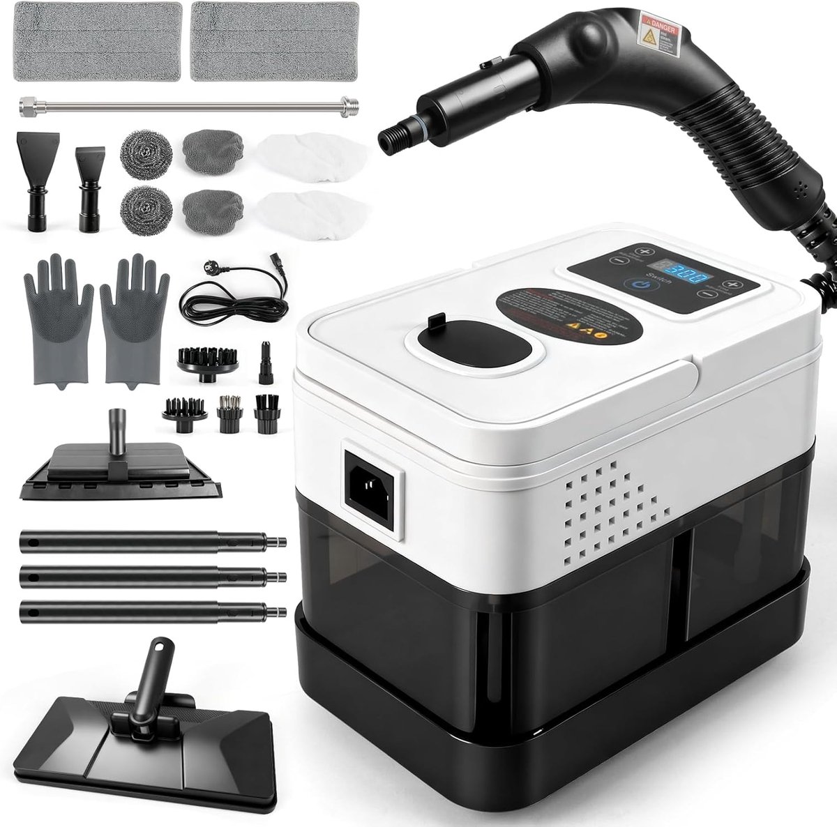 Stoomreiniger Apparaat - Handstomer Reiniger - Hygiënisch Schoonmaken - 19 Accessoires Meegeleverd - 1800ml Tank - Zwart