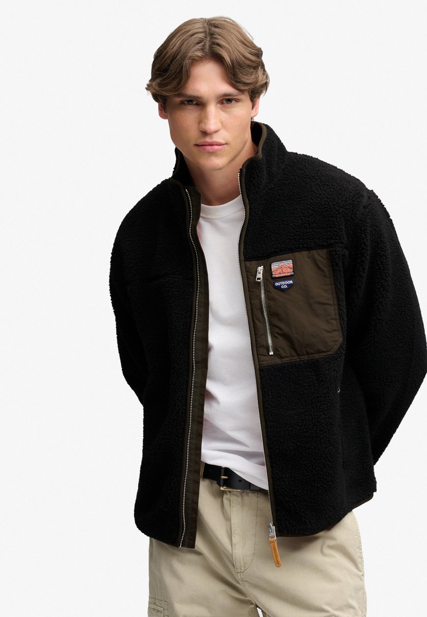 Superdry Vintage Retro Full Zip Fleece Relaxed Pasvorm Heren Hoodies Zwart