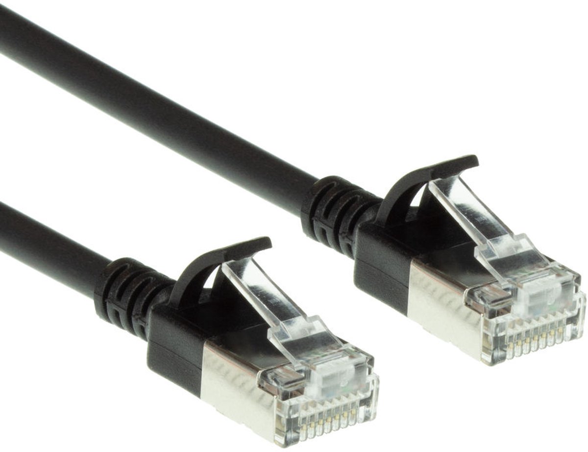 ACT Zwarte 10 meter LSZH U/FTP CAT6A datacenter slimline patchkabel snagless met RJ45 connectoren DC7910