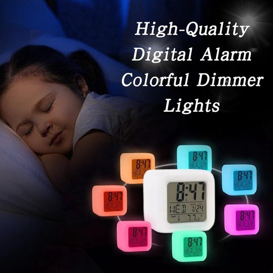 Digitale Wekker - Kinderwekker Nachtlampje - Kinderkamer Decoratie - 7 Kleuren Veranderend - Niet Gespecificeerd - Wit — afbeelding 4