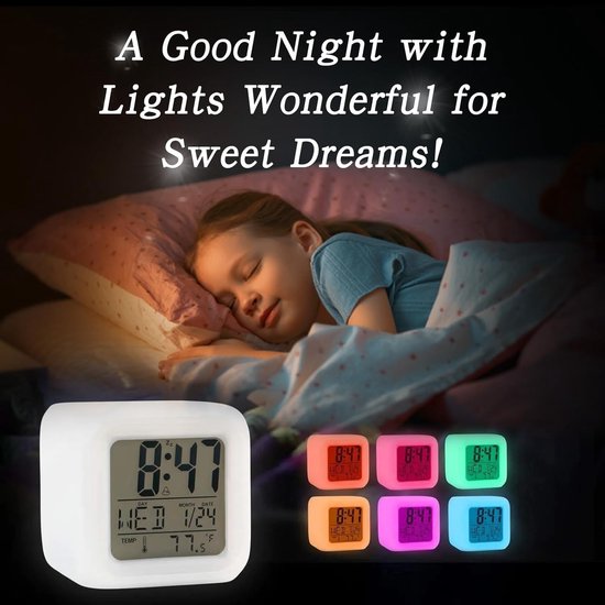 Digitale Wekker - Kinderwekker Nachtlampje - Kinderkamer Decoratie - 7 Kleuren Veranderend - Niet Gespecificeerd - Wit — afbeelding 5