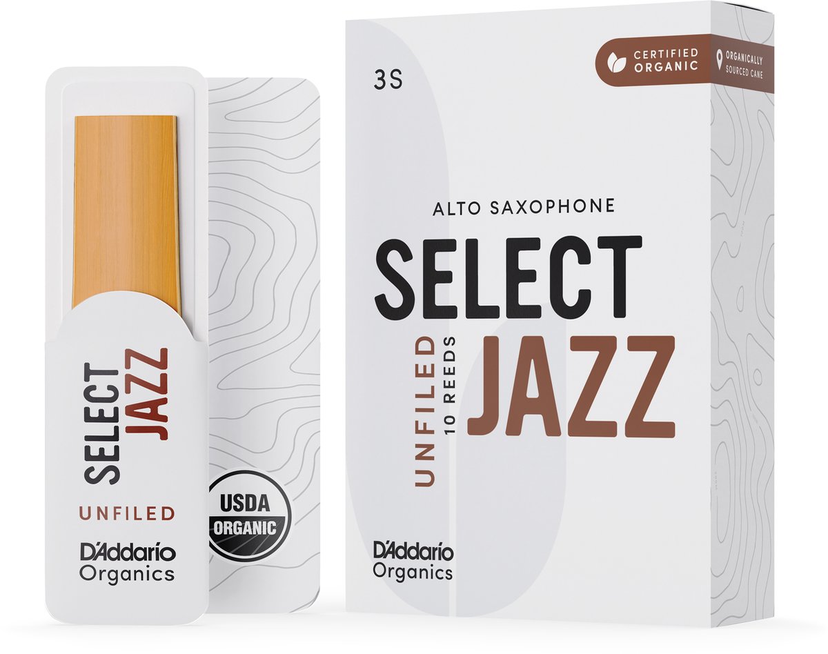 D'Addario Woodwinds ORRS10ASX3M Organic Select Jazz Altsaxofoonriet, 3 Medium,10-pack, Unfiled