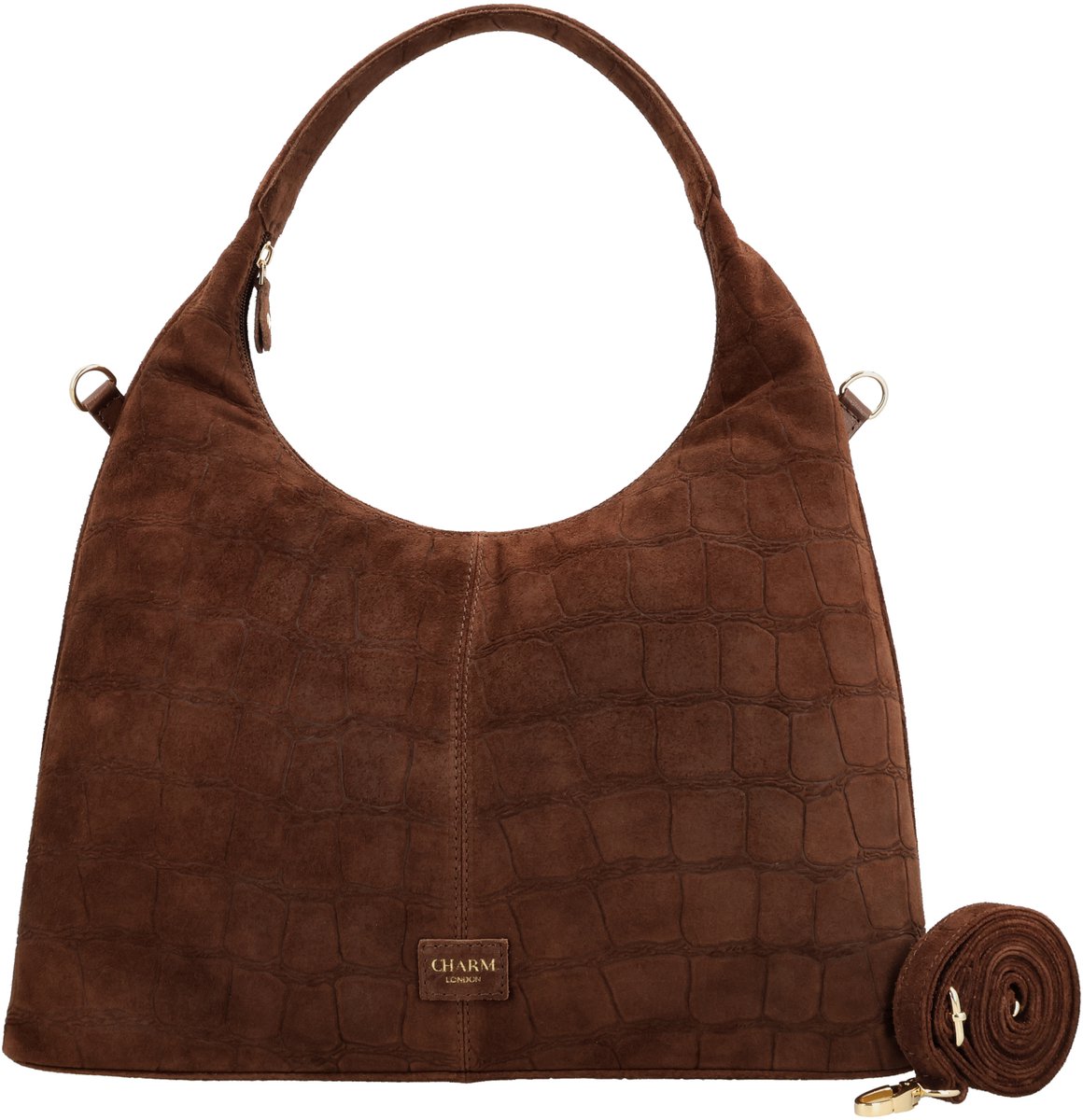 Charm London Cairo Shopper - Suède - Crocoprint - Schouderband - Handtas - Leer - Dames Tas - Leren Dames Tas - Bruin