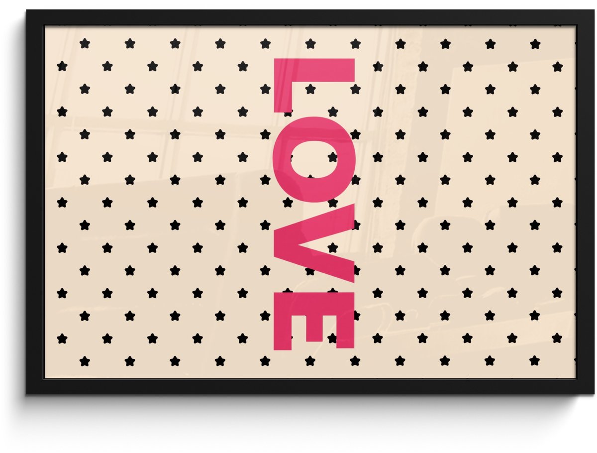 FrameYourWall Poster in lijst - Fotolijst 60x40 cm - Posters - Love - Stippen - Roze - Posterlijst zwart - Decoratie - Wanddecoratie woonkamer - Muurdecoratie slaapkamer