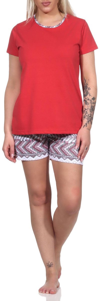 Normann Speelse korte damespyjama, pyjama met korte mouwen in etnische stijl rot