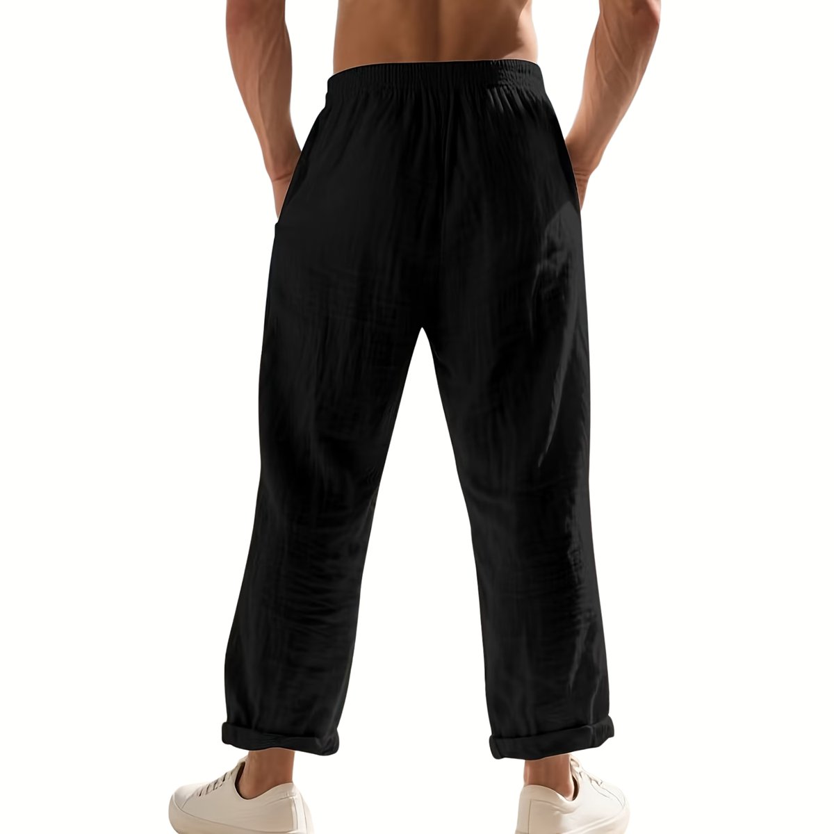 Currero Linnen Broek Heren Zomerbroek Volwassenen Lange Broek Pantalon Strandbroek Zomer Ibiza Stijl Zwart