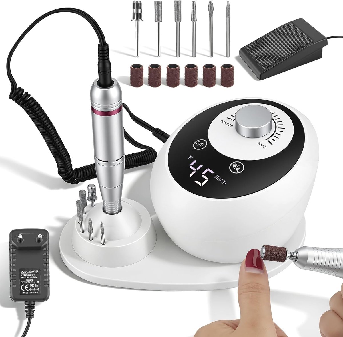 Elektrische Nagelvijl - Nagel Polijster - Manicure Salon - 45.000 RPM Instelbaar - Lichtgewicht Ontwerp - Zilver