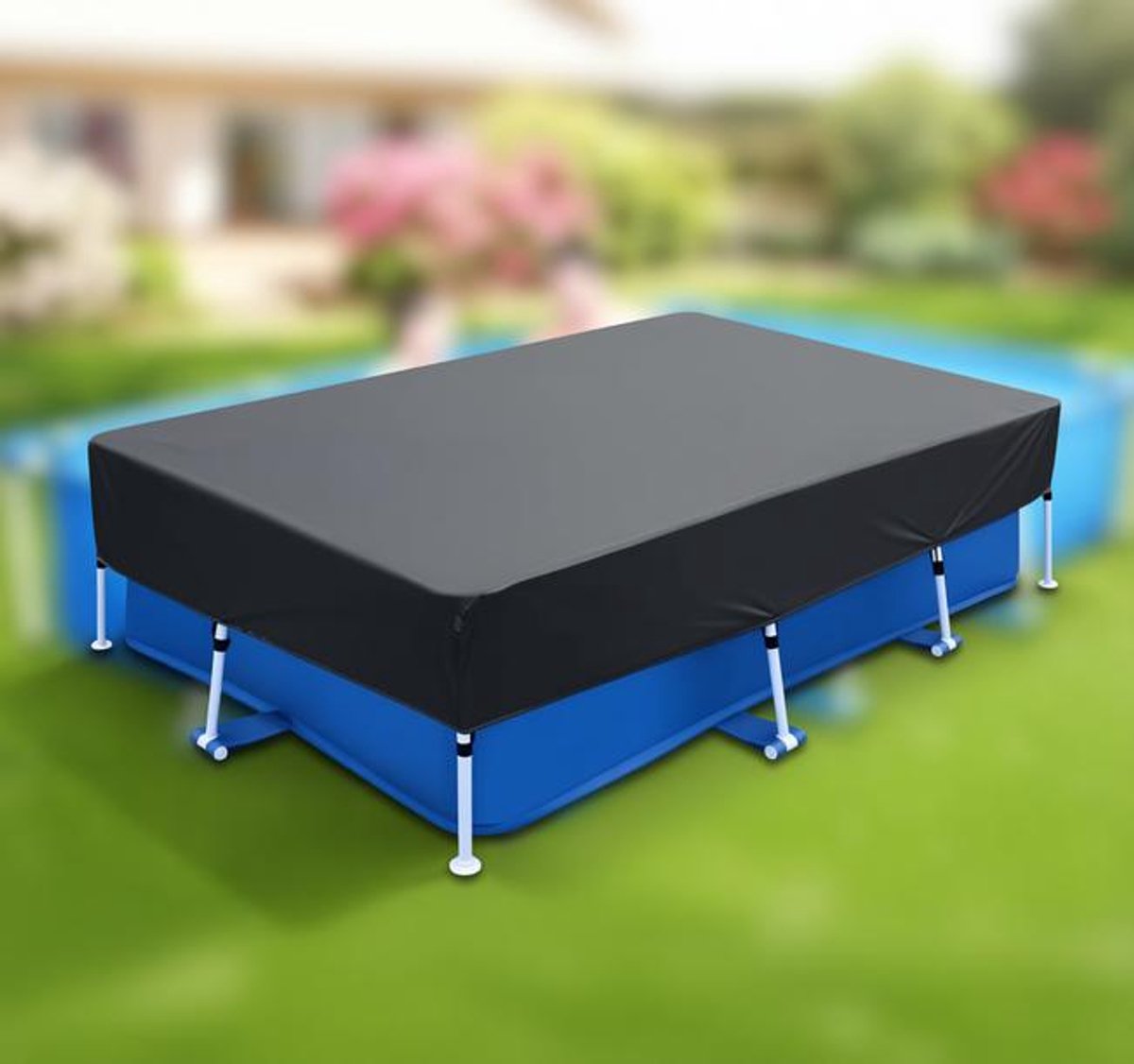 ElleMooi Rechthoekige Zwembadafdekking 220 x 150 cm – Weerbestendig met Trekkoord en Klittenband