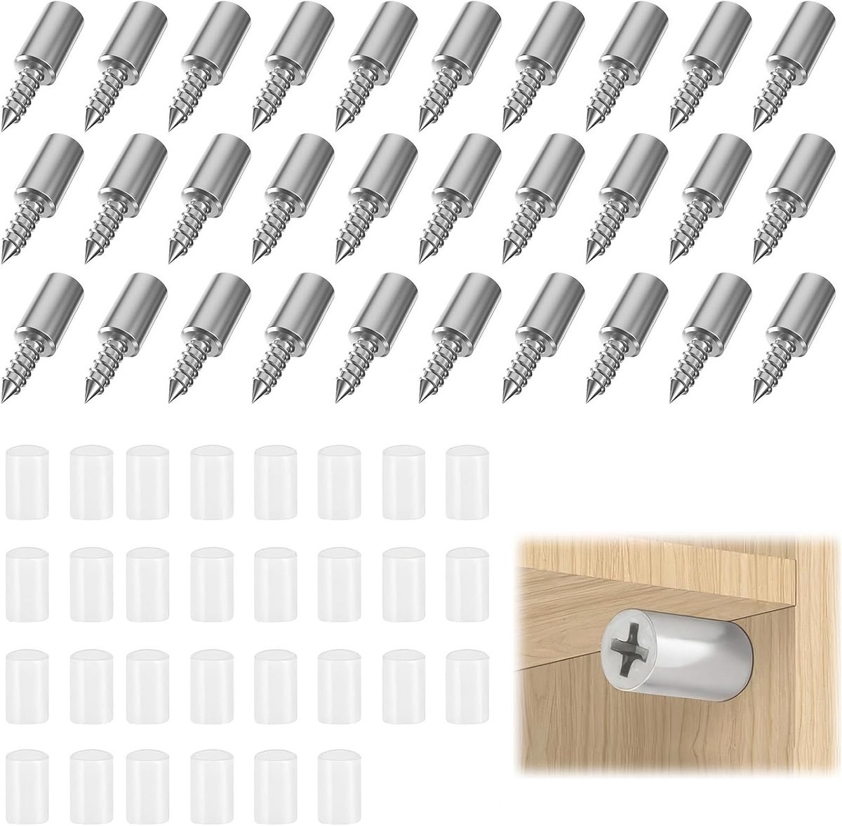 Set van 30 metalen plankhouders met 30 antisliphoezen voor glazen kasten en boekenplanken, ideaal voor organisatie en stabiliteit