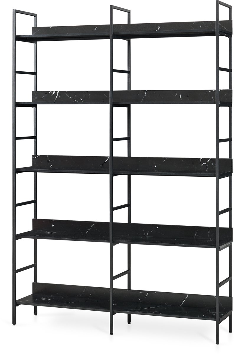 en.casa Boekenkast Noskik met 5 planken 180x120x30 cm zwart marmerlook [en.casa] zwart en marmerlook