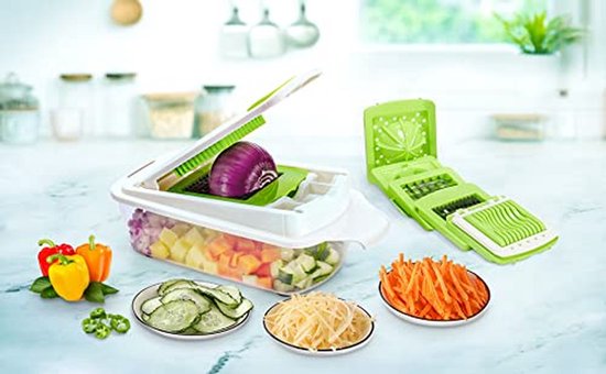 Multifunctionele Keukenmachine - Groentesnijder Mandoline - Maaltijd Voorbereiding - 19-in-1 Wisselbare Messen - 13 Liter Capaciteit - Groen Wit — afbeelding 2