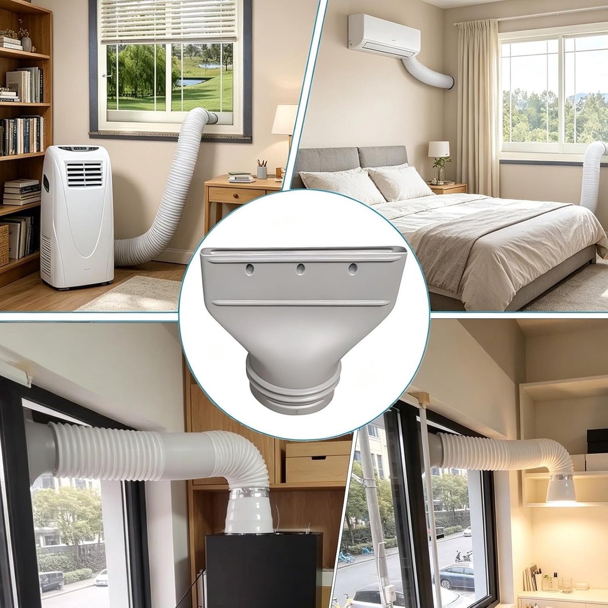 Mobiele Airco Afvoer Mondstuk Adapter - 13/15 cm connector - Airconditioning Afvoerslang Adapter Plat - voor draagbare airconditioningafvoerslang, voor ramen en deuren, afvoerset – foto 3