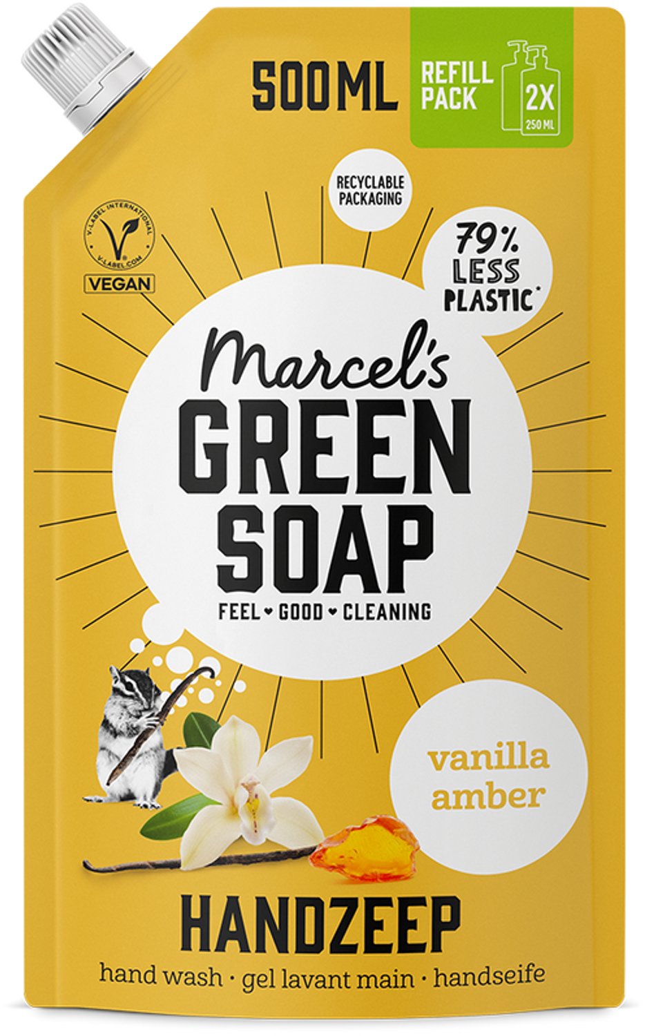 Marcel's Green Soap Handzeep Vanille & Amber Navulling (500 ml)