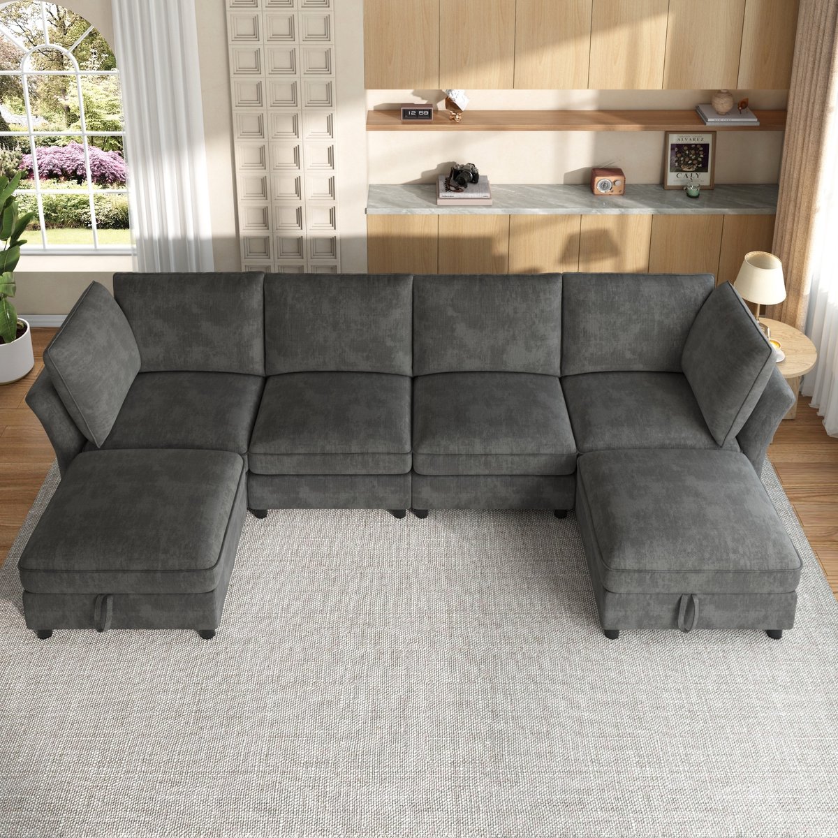 OKWISH Hoekbank 289 x 137 cm - Modulair U- of L-Design met 2 Opberghockers - 6-7 Zits Voor