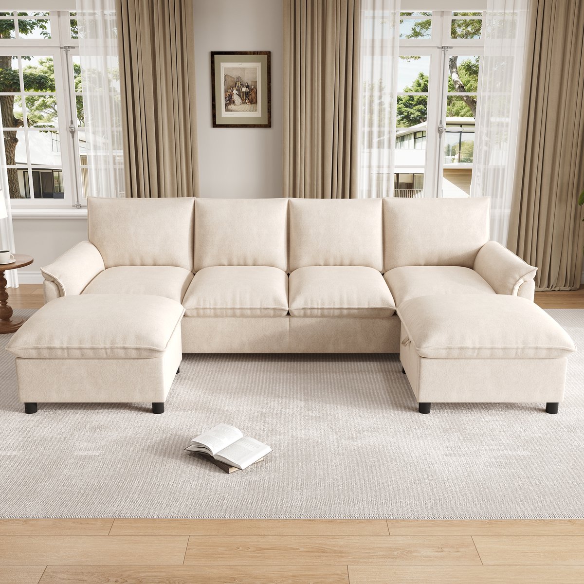 STILVORA U-Bank 264,5 x 142,5 cm - Modulaire Hoekbank Met 2 Voetbanken En Opbergruimte - V