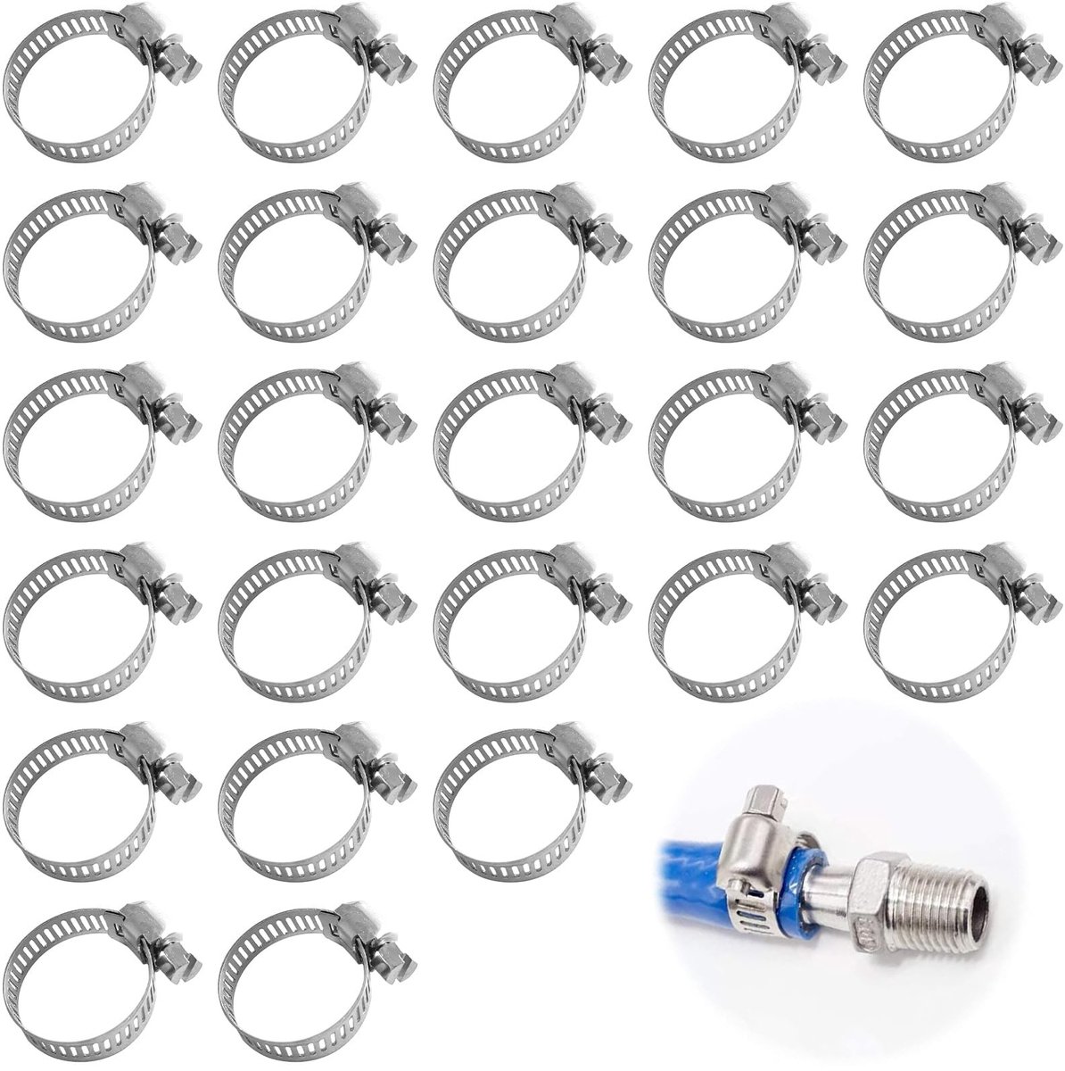 Dailygoods- Slangklemmen 25-delig - Verstelbare Slangklemmen 6-12mm - Roestvrij Staal - Corrosiebestendig - Huishoudelijke Waterpijpen - Praktische Oplossing - Slangklem