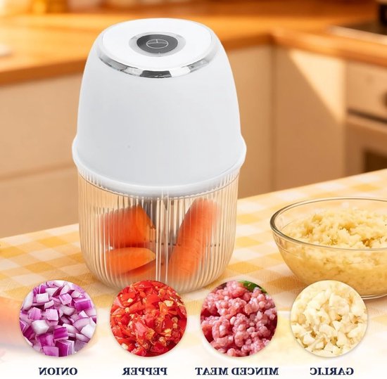 Elektrische Mini Uiensnijder, 350 ml, Multifunctionele Hakker met 6 RVS Messen voor Uien, Groenten, Fruit en Vlees — afbeelding 3