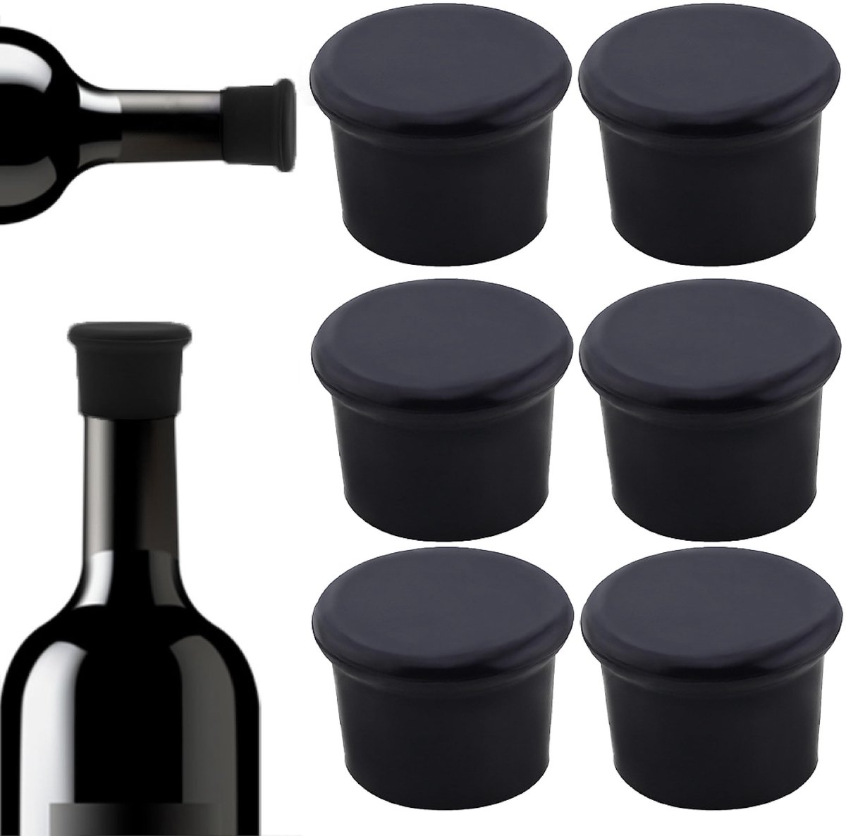 Dailygoods- Siliconen Kroonkurken 6 Stuks - Herbruikbaar - Lekvrij - Voedselveilig - Voor Wijn/Bier/Champagne - Dichte Opslag - Wijnstopper