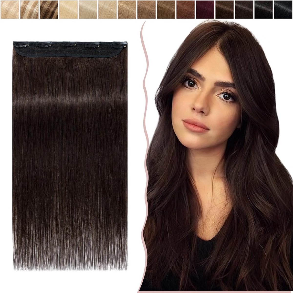 Natuurlijke Haarclips met 5 Clips, Echte Haarverlenging en Verdikking, Donkerbruin, 30 cm, 40 g voor Volumineus Haar