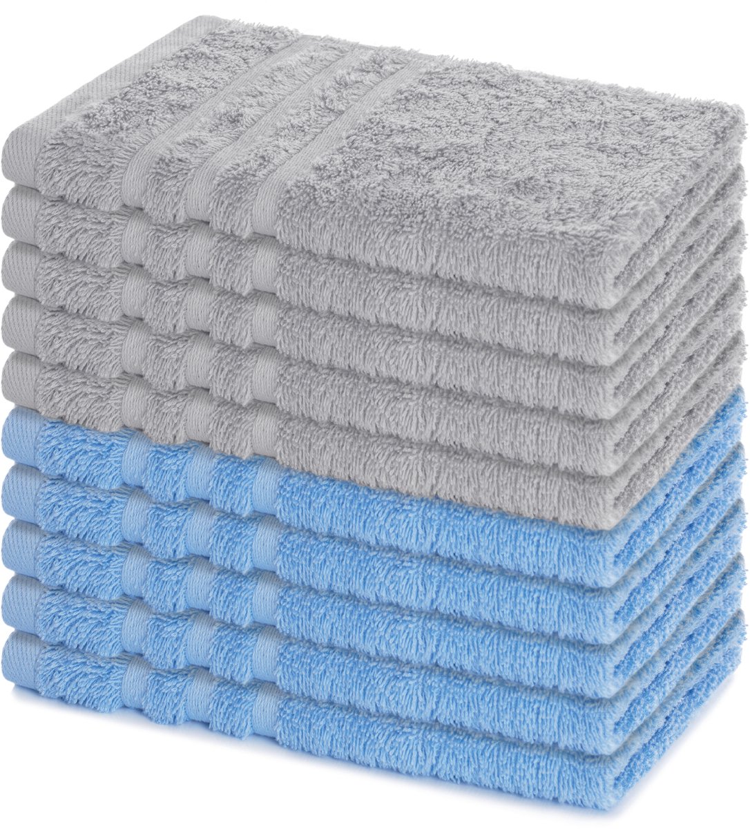 Lavea® Set van 10 handdoeken 30x50 cm, 100% katoen – Zacht en absorberend – Voor thuis, hotel, spa en gasten – Perfect als handdoek / gastendoekje – Dolfijnblauw en Zilver