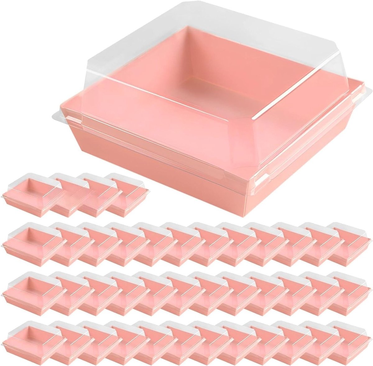 50 stuks vierkante papierdozen met transparant deksel, ideale voedselcontainers voor feestjes, evenementen en catering