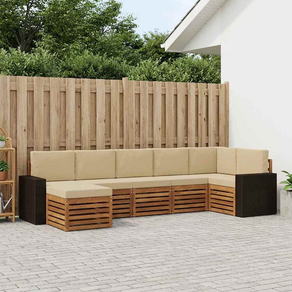 vidaXL Buiten - bank - set - 7 - st - 6-zits - Natuurlijk - en - Beige Natuurlijk en Beige
