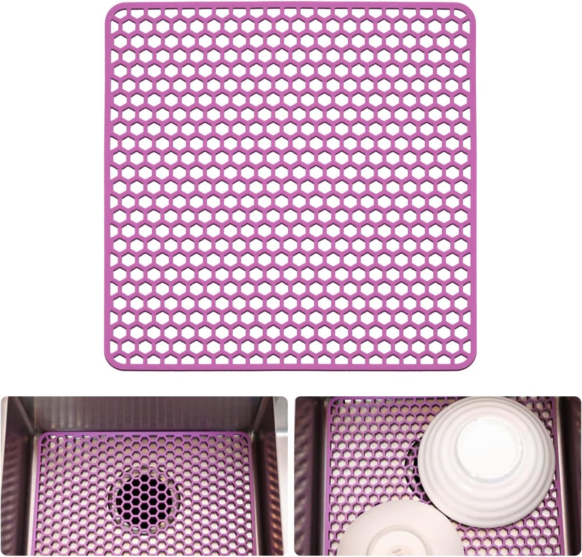 Gootsteenmat - 34.5cm x 34.5cm - Spatbescherming - Spoelbakmat – Afdruipmat – Gootsteeninleg – Spoelbakbescherming - Spatbescherming - antislip en hittebestendige mat voor de bodem van porseleinen en roestvrijstalen spoelbakken- vaatwasserbestendig