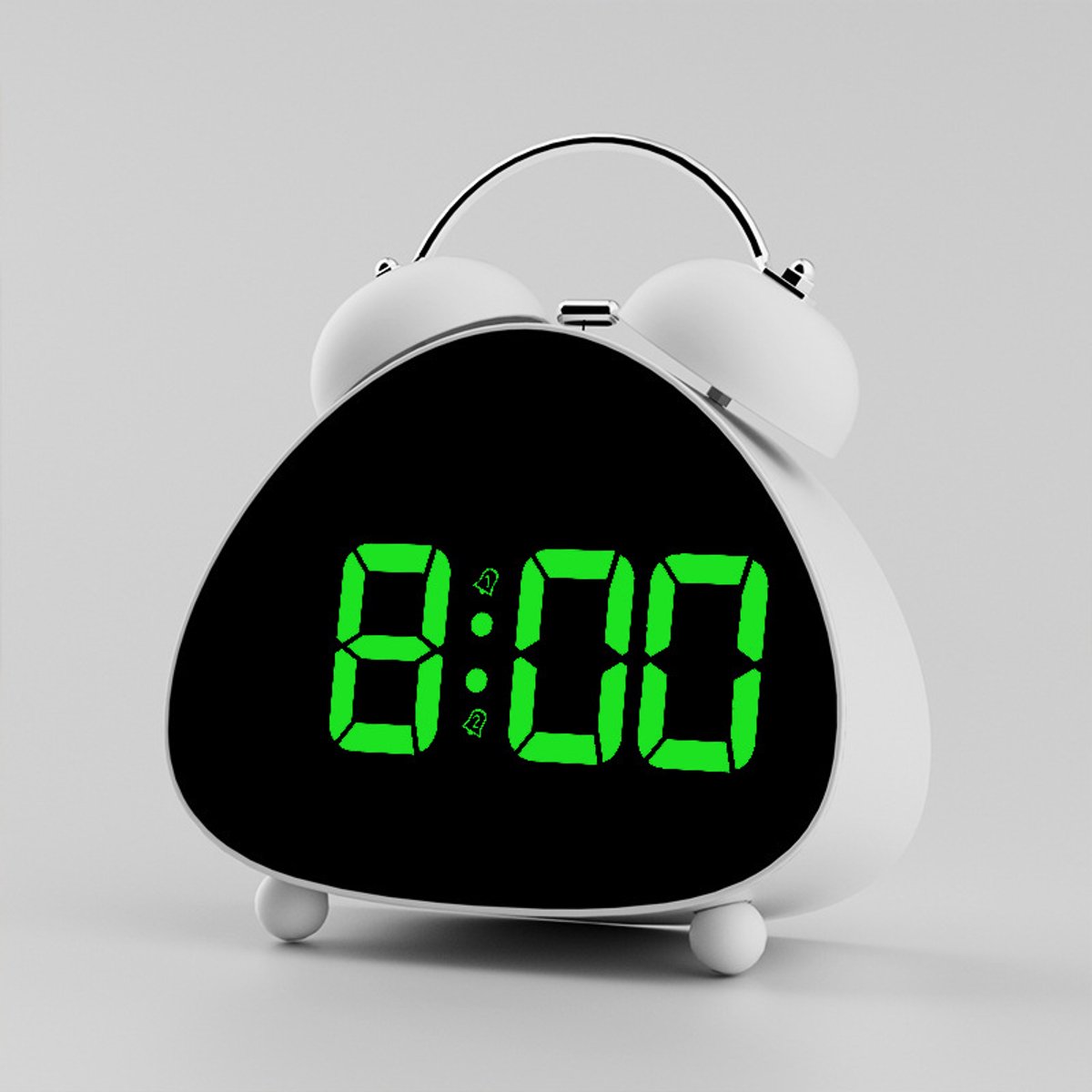 Wekker-LED display-mechanische bel-luid geluid-elektronische klok-kinderwekker-batterijgevoed (batterijen niet inbegrepen)HL Witte behuizing, groene lamp