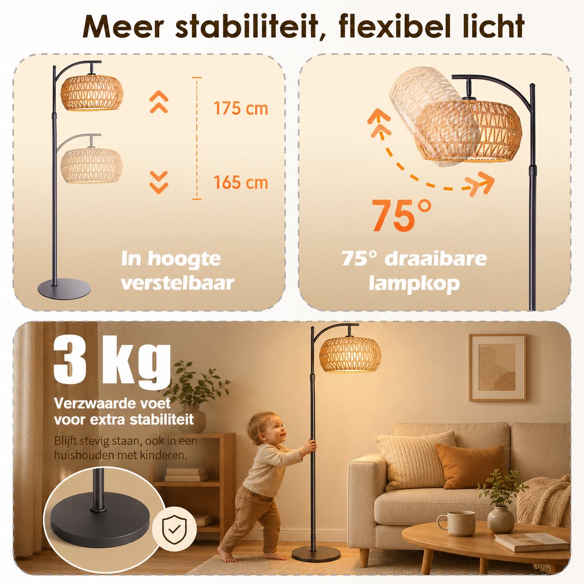MUPOO boho rotan vloerlamp met slimme LED thumbnail 4