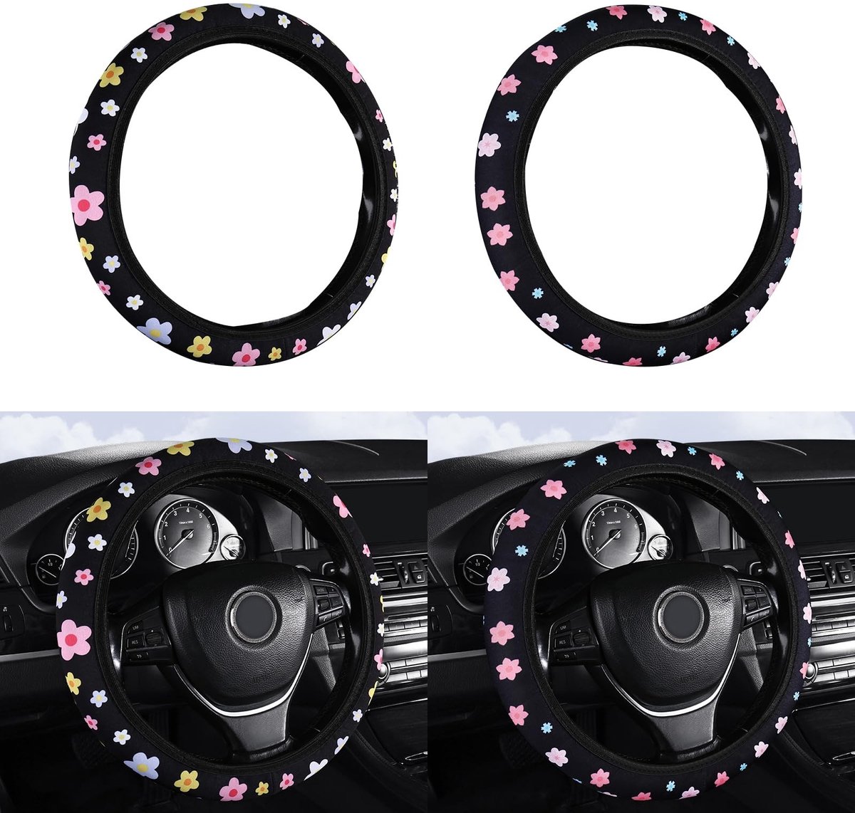 ZEYNOMAX- Stuurhoes Zacht - Bloemenpatroon - Antislip - Ademend - Universele Maat - Geschikt voor de meeste auto's - Autowielhoes