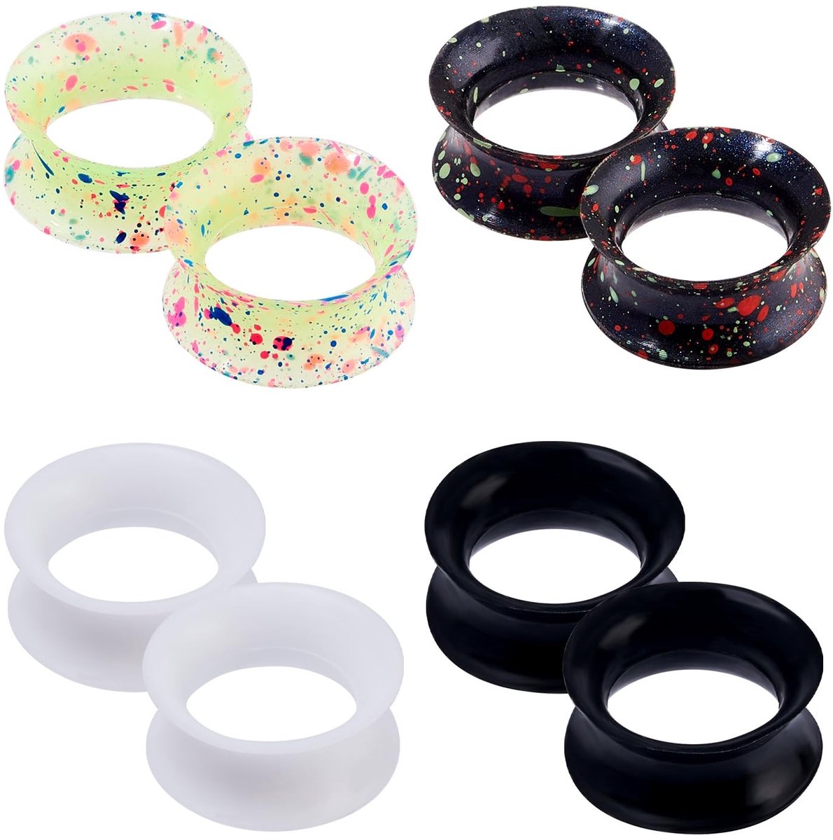 ZEYNOMAX- Oortunnelset 8-delig - Zwart/witte Siliconen - Oorpiercing Sieraden - 6-16 mm - Lichtgewicht - Huidvriendelijk