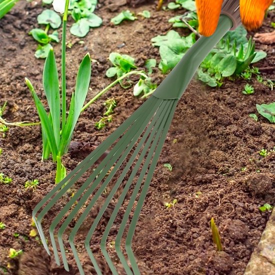 Handtuinrak Van RVS - 9 Tanden - Korte Ergonomische Handgreep - Grond Losmaken, Onkruid Verwijderen - 38x14x4 cm - 1 Stuk — afbeelding 3