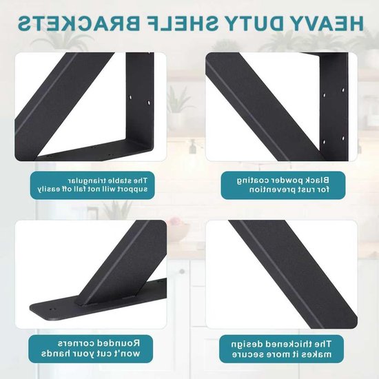Zware Stevige Plankensteunen, 90 Graden Werkbladsteun, Metalen Hoekbeugels voor Wandmontage, Triangulaire Hoeksteunen, 254 x 254mm, Zwart, Ideaal voor Planken en Meubels — afbeelding 2