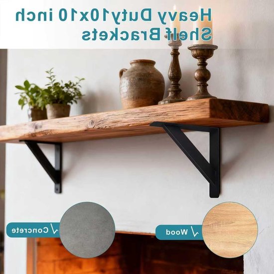 Zware Stevige Plankensteunen, 90 Graden Werkbladsteun, Metalen Hoekbeugels voor Wandmontage, Triangulaire Hoeksteunen, 254 x 254mm, Zwart, Ideaal voor Planken en Meubels — afbeelding 4