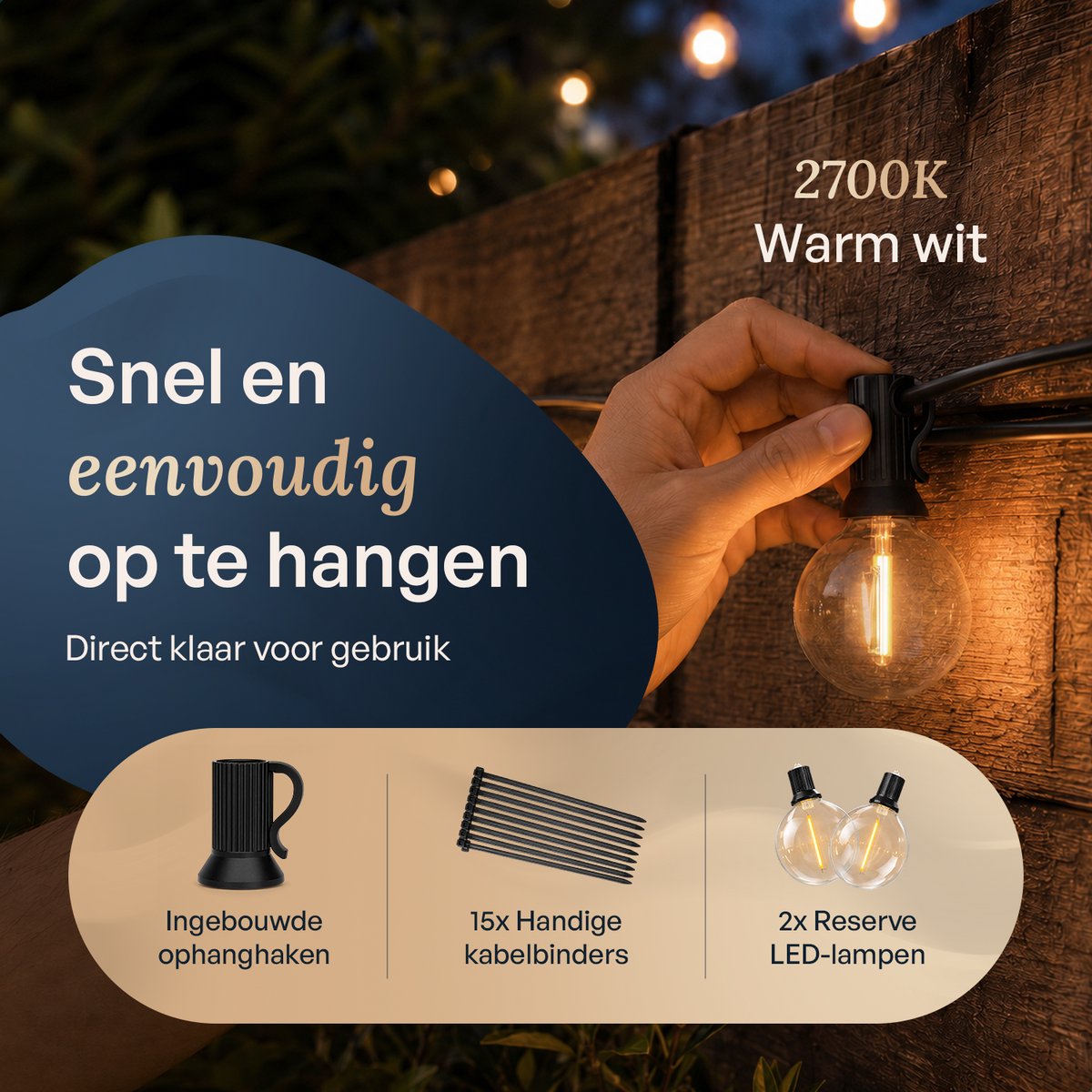 Decens 15m Dimbaar Lichtsnoer Rond - Waterdicht / 25 LED Lampjes Slinger - Kerst Lichtslinger voor Buiten Terras en Camping - Tuinverlichting - 2700k / Warm Wit – foto 5