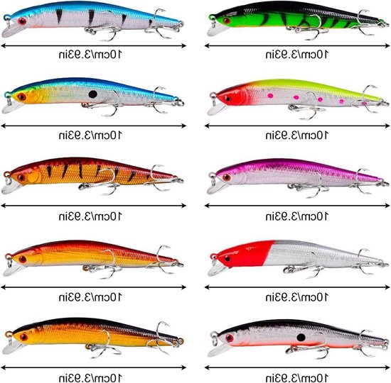 Store_8 - Vis aas - Hard minnow kunstaas - 10 stuks - Kleurrijk - Topwater swimbait - Geschikt voor zoetwater en zout water van Store 8 — afbeelding 3