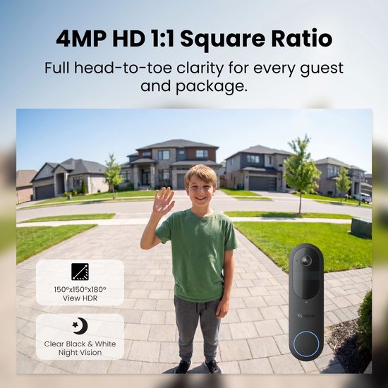 Reolink 2K 4MP Batterij-deurbel - Slimme Detectie & Chime Inbegrepen - 2.4/5GHz WiFi - Nachtzicht - Tweerichtingsspraak - D340B met Chime+64GB SD-kaart — afbeelding 2