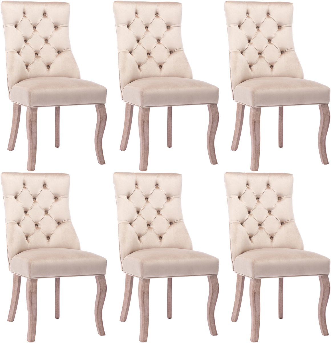 Welltin Set van 6 eetkamerstoelen - Eettafelstoel - Eetkamerstoel - Keukenstoel - Stoel - Fluweel - 51x51x97 cm - Beige