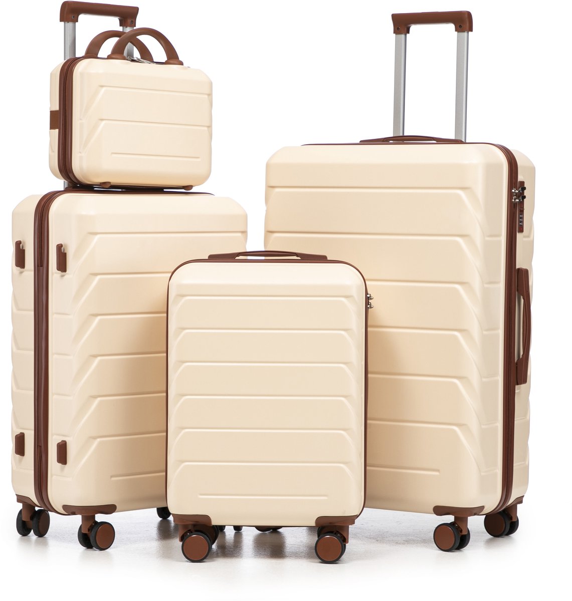 ABS 4-delige handbagage kofferset - 14/19/24/28 inch - Beige - Met zijhandgrepen, ophanghaak en cijferslot
