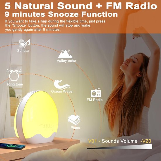 Wake-up Light Alarm Clock - Sunrise Lamp - Rustig Wakker Worden - Dubbelzijdig Touchscreen - Niet Gespecificeerd - Wit van Wake-up Light — afbeelding 4