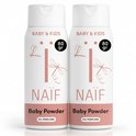 Twee flacons Naïf babypoeder 80 gr, 0% parfum.