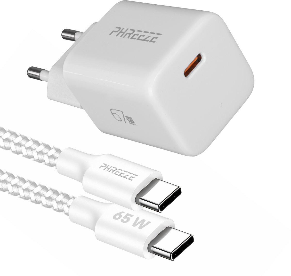 Snelle USB C Oplader Set - USB-C naar USB-C Kabel 1M Nylon Wit - Snellader - Power Delivery - USB Stekker - Oplaadstekker voor smartphone, tablet & laptop